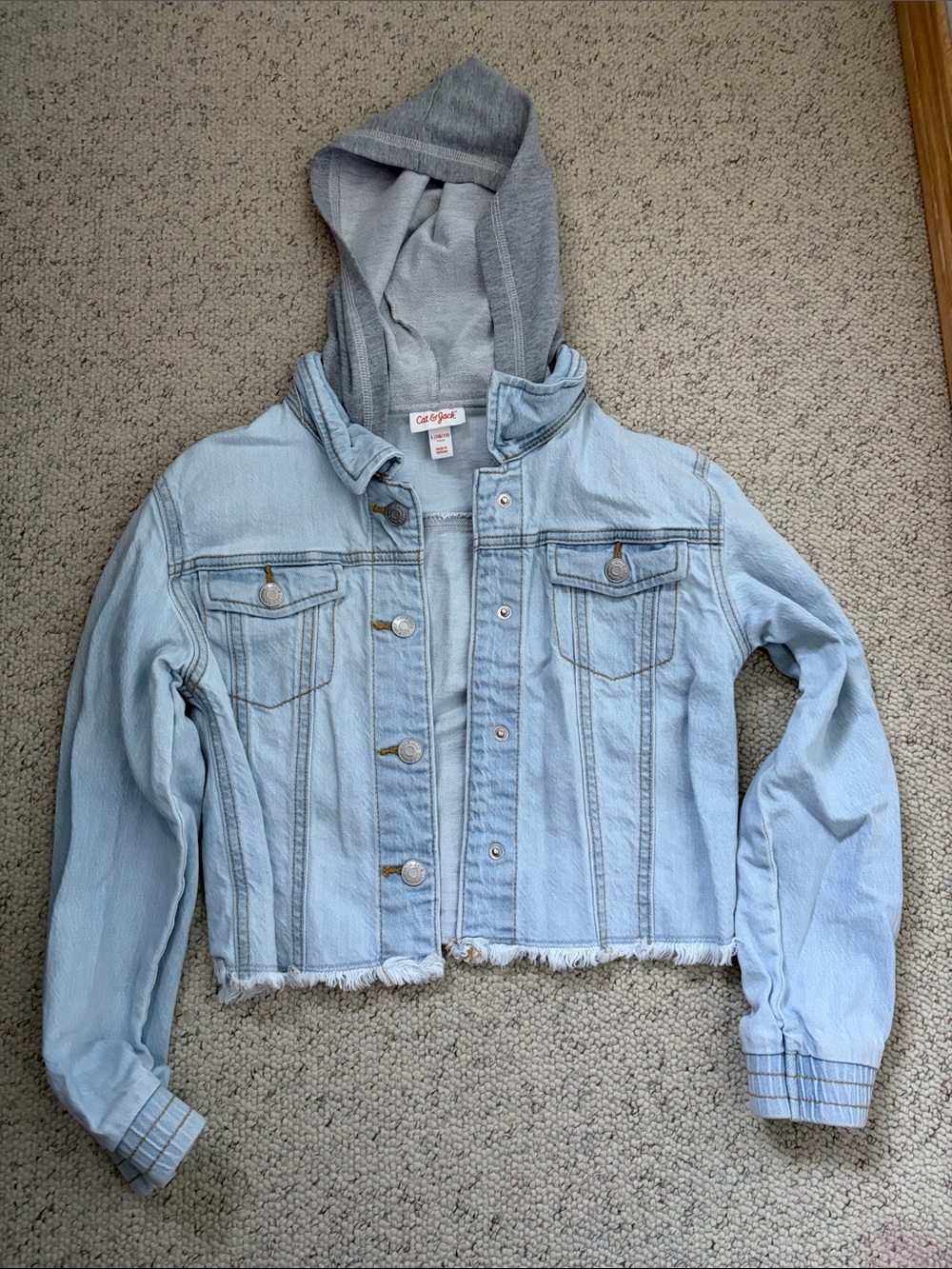 Cat & Jack Light Blue Denim Jacket with Gray Hood